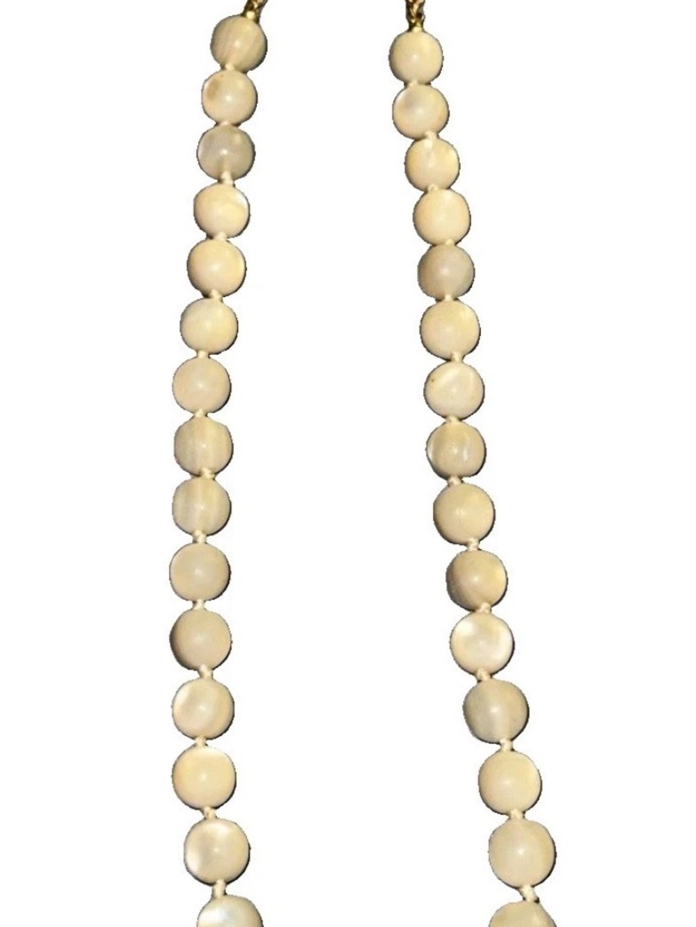 Vintage Ciner Mother of Pearl Disc Necklace HandKnotted GoldTone cabochon